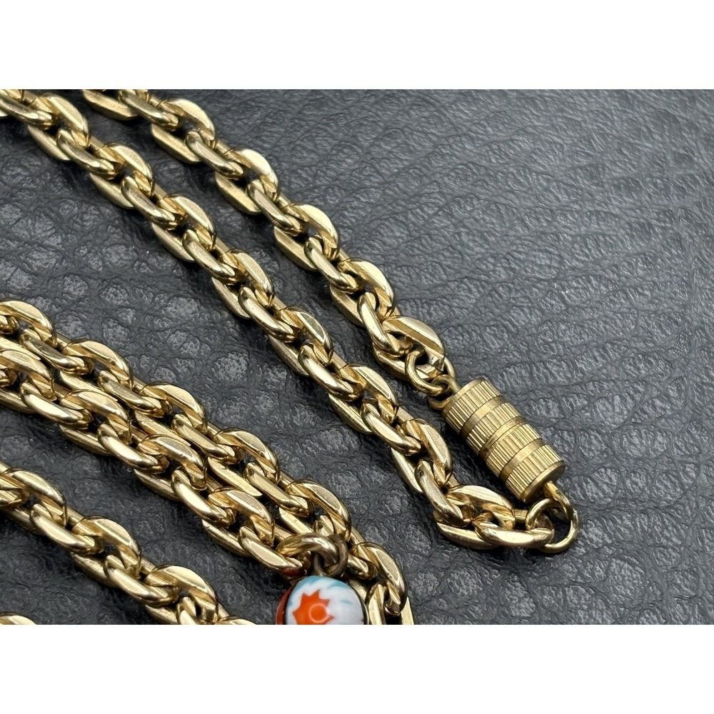 Vintage Millefiori Murano Large Pendant Necklace Gold Tone Chain 28" Long - Picture 8 of 12